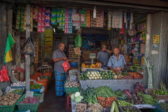 The whole colour palette, please: A typical vegetable merchand in a street of Kandy.