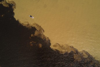 Brazil: This is where the mighty Rio Solimões and Rio Negro form the Amazon. Our boat in the upper left part.