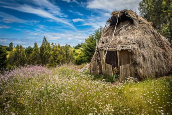 A somewhat dilapidated, traditional dwelling called Ruka.