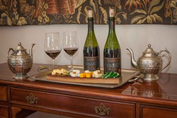 Wines and cheeses await tasting in the villa of the Viña Tarapaca winery.