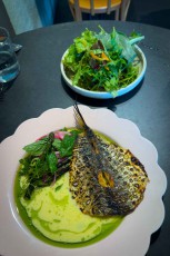Salopian Inn: Gegrillte Coorong-Meeräsche, kräutergrünes Beurre blanc, Kapernöl.