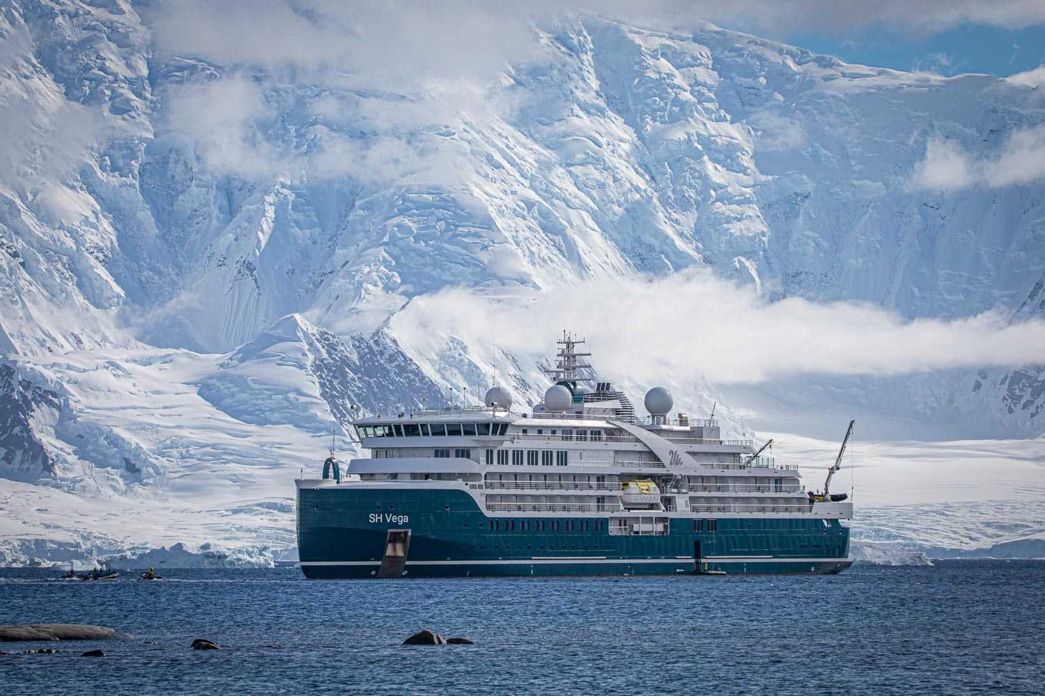 The SH Vega in Dorian Bay, Wiencke Island, Antarctica.
